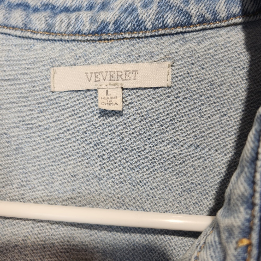 Veveret Women's Comfort Distressed Casual Denim Jacket Size L - Picture 3 of 8